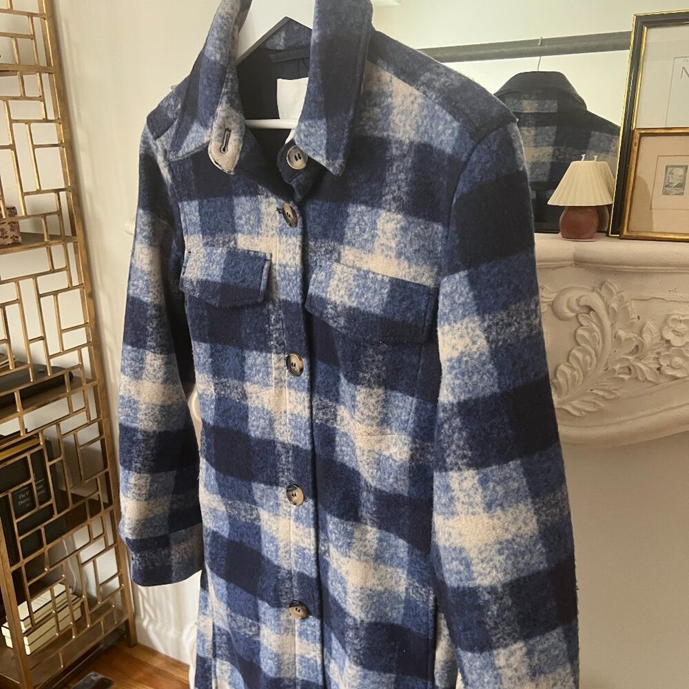 H&M Blue Plaid Mid Length Coat Size XS (US)